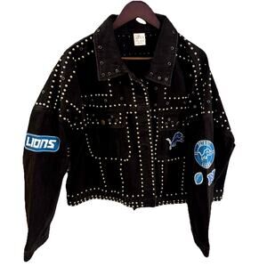 🦁Detroit Lions NFL Women's XXL Black Denim Jacket G-III 4Her Carl Banks NWOT🦁